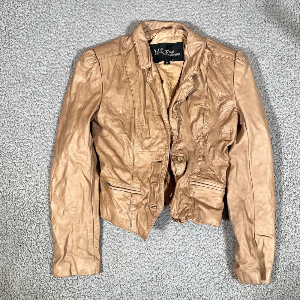 Vintage Wilsons Leather Biker Jacket Women's Tan  beige Button Small